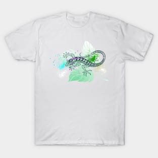 Contour Lizard on Leaf T-Shirt